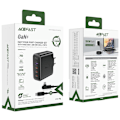 Miniatyrbild 6 av 7: GaN snabb nätverksladdare 3x USB-C 1x USB-A + vinklad USB-C-kabel 100W 2m svart