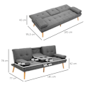 Pikkukuva 4 / 10: Vuodesohva 3-Istuttava Vuodesohva Kokoontaitetulla Pöydällä, Mukiteline, Scandi Design, Tummanharmaa, 250Kg Asti