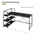 Miniatyrbillede 2 af 5: 148 cm langt L-formet computerbord med åbne hylder, pladsbesparende skrivebord til en moderne arbejdsplads, sort