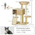 Miniatyrbild 4 av 10: Kattskrapstolpe 98 cm kattträd med 2 liggytor, kattskrapstolpe lekboll för katter upp till 6 kg, kattmöbler, sisal, beige