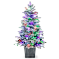 Miniatyrbillede 2 af 5: 100 cm kunstigt juletræ flokket grantræ med 80 flerfarvede LED-lys