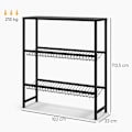 Miniatyrbillede 4 af 10: Fritstående drikkekassestativ til 6 kasser, justerbar hyldehøjde, 3 niveauer, skridsikker, 103 x 33 x 113,5 cm, sort stål