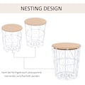 Miniatyrbillede 7 af 10: Sæt Med 2 Sofaborde I Natur & Hvid Sidebord 2-Delt, Mdf + Metal, Til Stue & Soveværelse, Ø40 X H45 Cm