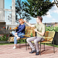 Miniatyrbillede 3 af 10: 3 stk. Rattan bistrosæt, siddegruppe, havesæt med 2 havestole, sofabord, altanmøbelsæt til have, terrasse, stål, gul |