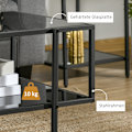 Miniatyrbillede 6 af 10: Sidebord Sofabord med 2 hylder Hærdet glas Sofabord til Stue Soveværelse 100 x 55 x 45,5 cm Stål Sort