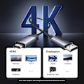 Pikkukuva 7 / 7: Punottu DisplayPort - HDMI 4K 60Hz -kaapeli, 2m, harmaa