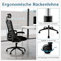 Miniatyrbillede 3 af 5: Ergonomisk kontorstol med justerbar lændestøtte &amp; Nakkestøtte computerstol sort