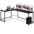 Miniatyrbillede 4 af 5: L-formet computerbord PC hjørne skrivebord vinkel skrivebord sort/naturlig 168 x 125 x 74 cm-sort