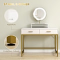 Miniatyrbillede 9 af 10: Toiletbord med LED-belysning, toiletbord med justerbart spejl, kosmetikbord med 2 skuffer, åben hylde, make-up bord til soveværelse, 100 x 50 x 76 cm,