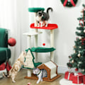 Miniatyrbillede 3 af 10: Kradsestolpe i julefarver, 135 cm kattetræ med 6 niveauer, kattekradsestolpe med kattehule, legebold, sisal kradsestolpe, til 1-2 katte op til 5 kg, f