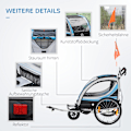 Miniatyrbillede 8 af 10: Cykeltrailer 2 I 1 Klapvogn Buggy, 360° Drejelig, Stål Oxford, Blå+Sort