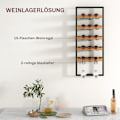 Miniatyrbillede 5 af 10: Vægmonteret vinreol med 5 etagers stabelbar vinflaskeholder Vinstativ til 15 flasker og 4 glas Fyrretræ Stål til køkken Spisestue Bar Brun