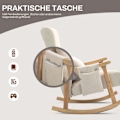 Miniatyrbillede 7 af 10: Gyngestol polstret gyngestol med lændepude sidelomme afslapningsstol træramme linned look til stue soveværelse beige