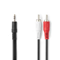 Miniatyrbillede 1 af 3: Stereo Audio kabel | 3.5 mm Hanstik | 2x RCA Hanstik | Nikkelplateret | 5.00 m | Runde | Sort | Label
