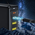 Miniatyrbild 4 av 9: GaN 140W strömförsörjningsladdare 4 portar 2x USB-C + 2x USB - svart