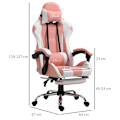 Miniatyrbillede 4 af 10: Gaming Stol, Computerstol, Ergonomisk Kontorstol Med Nakkestøtte, Lændepude, Højdejusterbar, 360° Drejelig, Pink + Hvid