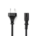 Pikkukuva 1 / 3: Sähköjohto | Euro Uros | IEC-320-C7 | Suora | Suora | Niklattu | 3.00 m | Litteä | PVC | Musta | Label