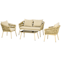 Miniatyrbillede 1 af 10: 4-Delt Havemøbelsæt I Rattan, Siddeområde Med 1 Sofabord, 2 Lænestole, 1 Dobbelt Sofa, Havesæt Med Hynder, Siddesæt, Stål, Kaki
