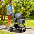 Pikkukuva 2 / 10: Dog Buggy 2-In-1 Kokoontaitettavat Jarrut Mesh Window Turvahihnat Vaaleanharmaa 15Kg Asti