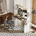 Miniatyrbillede 2 af 10: Skrivebord 113 x 45 cm Computer Skrivebord Kontorbord med åbne hylder CPU Stand Stålramme til hjemmekontor Soveværelse Eg |
