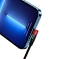 Pikkukuva 7 / 9: Kulmikas virransyöttökaapeli sivuilla USB-C-liittimellä Iphone Lightning 1m 20W punainen