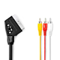 Pikkukuva 1 / 3: SCART-kaapeli | SCART Uros | 3x RCA-uros | Nikkelipinnoitettu | Vaihdettava | 480p | 2,00 m | Pyöreä | PVC | Musta | Label