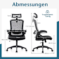 Miniatyrbillede 2 af 5: Ergonomisk kontorstol med justerbar lændestøtte &amp; Nakkestøtte computerstol sort