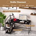 Miniatyrbillede 5 af 5: 148 cm langt L-formet computerbord med åbne hylder, pladsbesparende skrivebord til en moderne arbejdsplads, sort