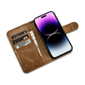 Miniatyrbillede 9 af 9: 2-i-1 læder Flip Cover iPhone 14 Pro Anti-RFID olievoks pung etui lysebrun