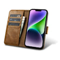 Miniatyrbillede 1 af 9: 2-i-1 læder Flip Cover iPhone 14 Anti-RFID olievoks pung etui lysebrun