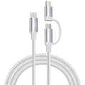 SiGN 2-i-1 USB-C till USB-C 60W PD 3A / Lightning 27W-kabel, 1m - Vit