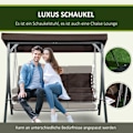 Miniatyrbillede 6 af 10: 3-Personers Verandagynge, Gyngebænk Med Justerbar Solsejl, Med Pude, Bæreevne Op Til 270 Kg, Metal, Tekstlinje, Brun