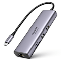 Miniatyrbild 1 av 8: 7-i-1 multifunktionell USB-C HUB - 2x USB HDMI 4K SD- och TF-kortläsare USB-C RJ45 1 Gbps grå