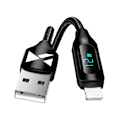 Pikkukuva 1 / 6: iPhone USB-A - Lightning-kaapeli LED-näytöllä 2,4A 2m musta