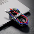 Miniatyrbillede 7 af 9: USB kabel 4i1 Iphone Lightning 2 x USB-C microUSB i nylon fletning 3,5A 1,2m sort