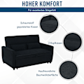 Miniatyrbild 6 av 10: Bäddsoffa, Hopfällbar Soffa, 2-Sits Tygsoffa, Bäddsoffa, Soffa Med Sovfunktion, Soffset, Justerbar Vinkel, Svart, 148 X 82 X 89 Cm