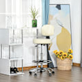 Miniatyrbillede 2 af 10: Roterende barstol arbejdsskammel med ryglæn, højdejusterbar, PU, ​​​​beige, 56x57x104-127cm
