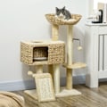 Miniatyrbillede 2 af 10: Kattekradsestolpe 98 cm kattetræ med 2 liggeflader, kattekradsestolpe legebold til katte op til 6 kg, kattemøbel, sisal, beige
