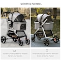 Pikkukuva 8 / 10: Dog Buggy 2-In-1 Kokoontaitettavat Jarrut Mesh Window Turvahihnat Vaaleanharmaa 15Kg Asti