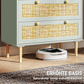 Miniatyrbillede 8 af 10: Kommode sideskab med 3 skuffer, skænk med boho stil, rattan look, skuffe kommode til stue, soveværelse, lyseblå 80 x 40 x 87,5 cm