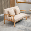 Miniatyrbild 8 av 10: 2-Sits Soffa Soffa 2 Svankkuddar Vadderade Trästomme Linnelook Dubbelsoffa Smårum Beige