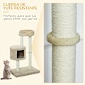 Miniatyrbillede 8 af 10: Kattetræ-Skrabestolpe Med Udsigtsplatforme, Beige Og Kaffe, Spånplader, Plys, Jute, 61X41X96Cm