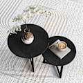Miniatyrbild 9 av 10: Set med 2 soffbord, runda sidobord, soffbord med stålstomme, soffbord i modern design, för vardagsrum, lastkapacitet upp till 35 kg, svart