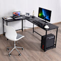 Miniatyrbillede 2 af 5: L-formet computerbord PC hjørne skrivebord vinkel skrivebord sort/naturlig 168 x 125 x 74 cm-sort