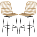 Miniatyrbillede 1 af 10: Barstole Sæt Med 2 Barstole Skrankstol Ryglæn Pe Rattan Boho Design Køkkenstole Stålgul