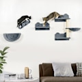 Miniatyrbild 3 av 10: Kattklättervägg 4 delar, klätterkattskrapstolpe med katttrappa, hängmatta, hoppplattform, väggskrapstolpe, väggkattmöbler, upp till 5 kg