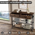 Miniatyrbild 5 av 5: 100 cm konsolbord med 2 lådor 3 våningar hallbord av trä sidobord med metallram rustik brun