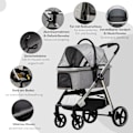Pikkukuva 9 / 10: Dog Buggy 2-In-1 Kokoontaitettavat Jarrut Mesh Window Turvahihnat Vaaleanharmaa 15Kg Asti