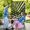 Pikkukuva 2 / 10: Balcony Privacy Screen -Tilanjakaja Banaanilehtikuviolla, 122X198Cm, Teräsmusta, Puutarhaan Ja Patiolle