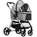 Pikkukuva 1 / 10: Dog Buggy 2-In-1 Kokoontaitettavat Jarrut Mesh Window Turvahihnat Vaaleanharmaa 15Kg Asti